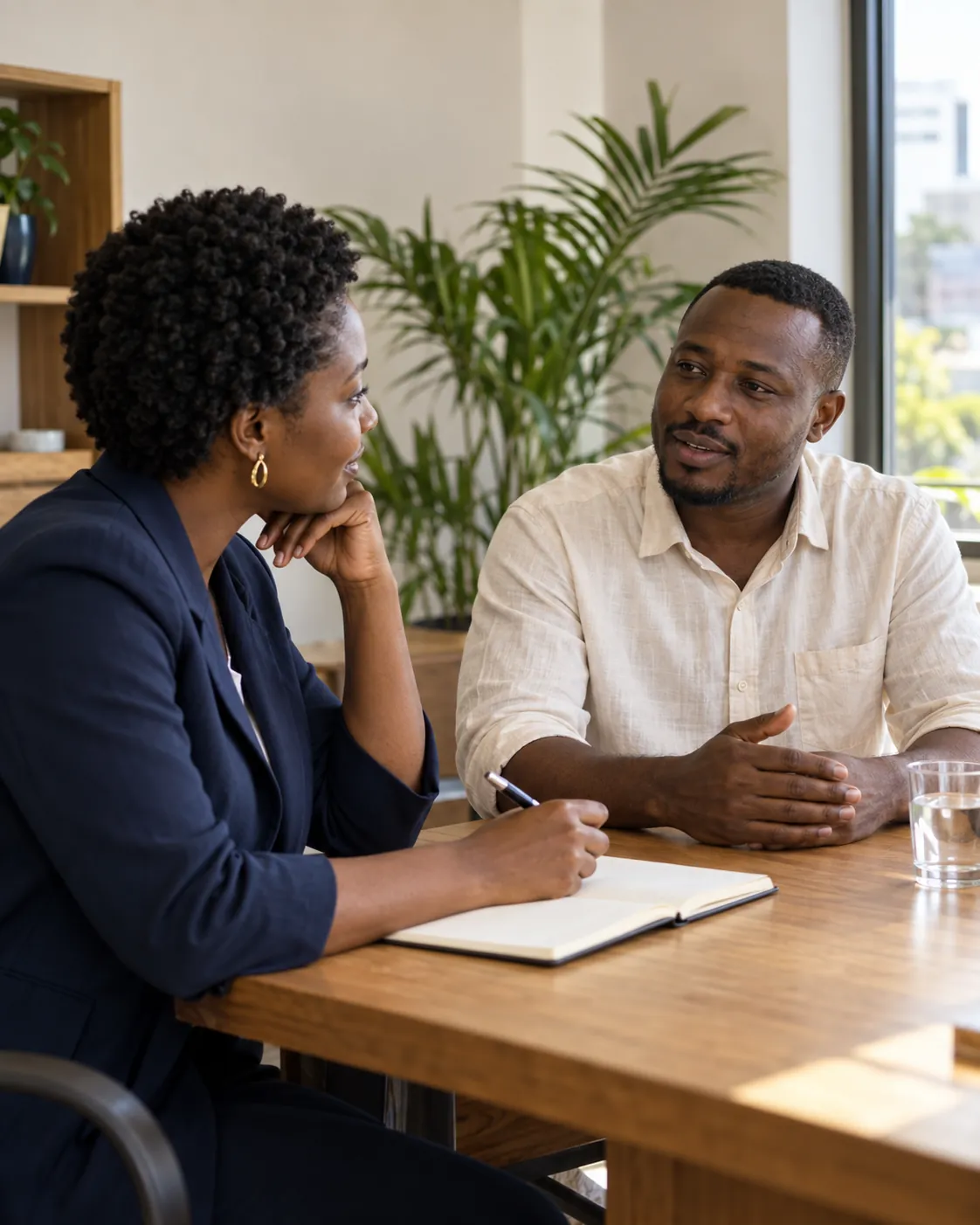 An adviser listening to a business owner across a desk