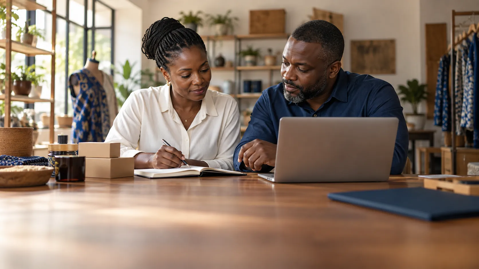 A business owner and adviser planning next steps together